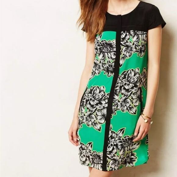 Maeve Ayame Green Black Floral Zip Front Dress Pockets Silk Corpcore Sz 14 - Picture 9 of 9